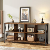 Garvee Console Table, Rustic 3 Tier Sofa Table Behind Couch, Industrial Metal Entryway Table with Storage Shelf, Farmhouse Wooden Foyer Hallway Table for Entry Living Room, Rustic Brown