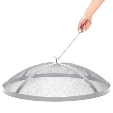 Garvee Fire Pit Spark Screen Cover for Campfires - Easy Lift Stainless Steel, Mesh Protector, Guide Rod Included, Outdoor Patio & Backyard Accessory, Silver，18 * 18 * 5inch