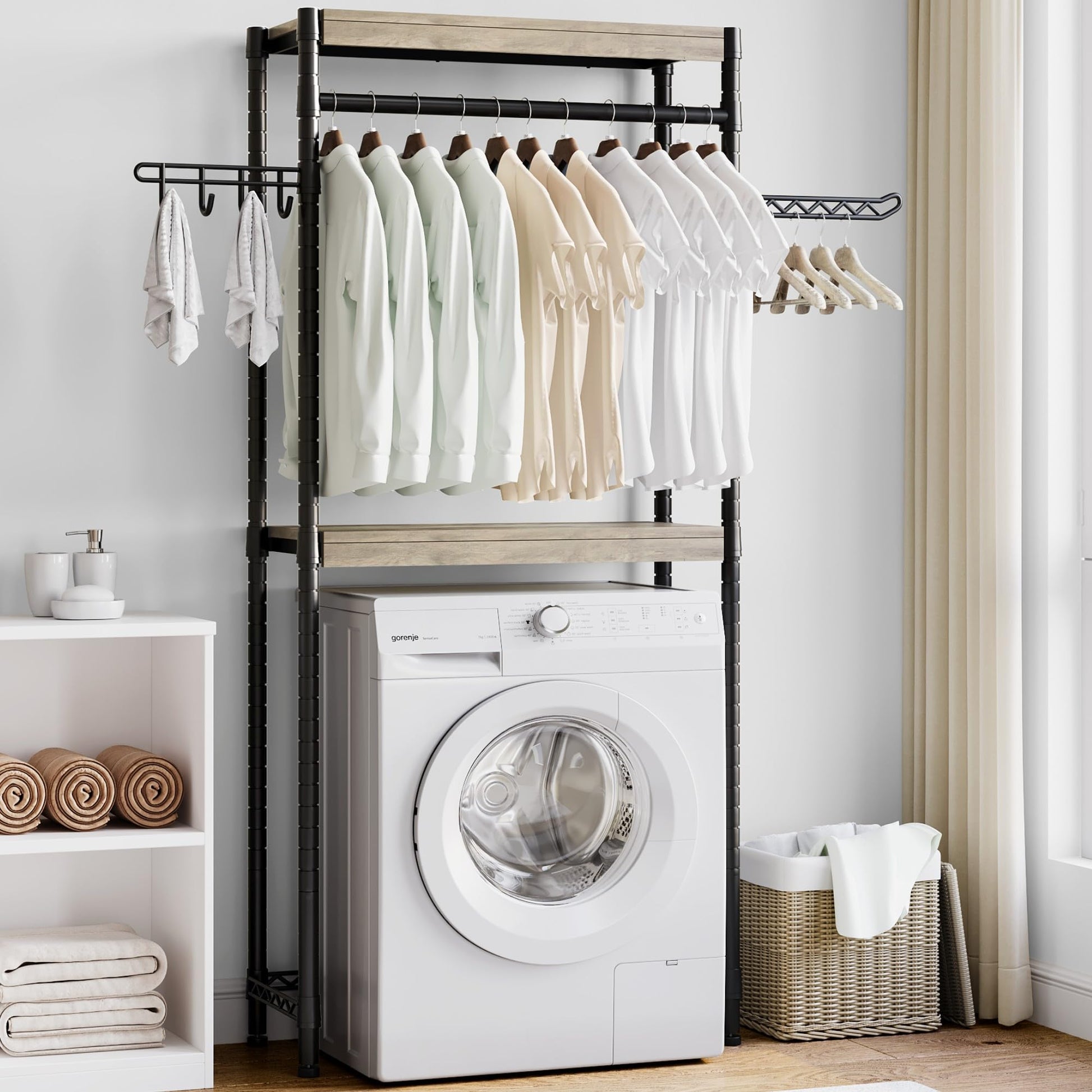 Garvee Over The Washer and Dryer Storage Shelf- Laundry Room Organization Space Saving Laundry Drying Clothes Racks Heavy Duty Adjustable Height Bathroom Shelf for Home Decor (Metal, 30" A)