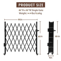 Garvee Single Folding Security Door - Steel Accordion Gate with 360° Rolling Wheel, Expandable Fence for Courtyards, Garages, Gardens