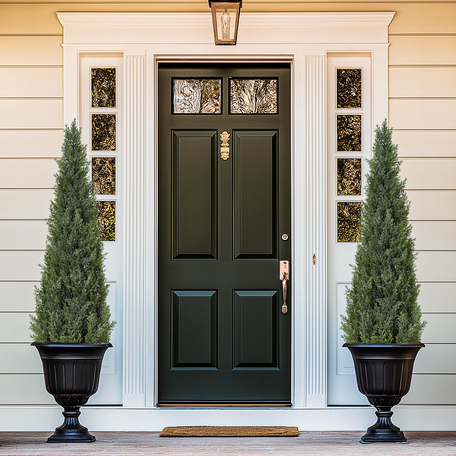 Garvee Artificial Cedar Topiary Trees for Home Decor, 4ft Fake Cypress Trees Potted Faux Evergreen Plants for Outdoor Indoor Front Porch Garden Set of 2