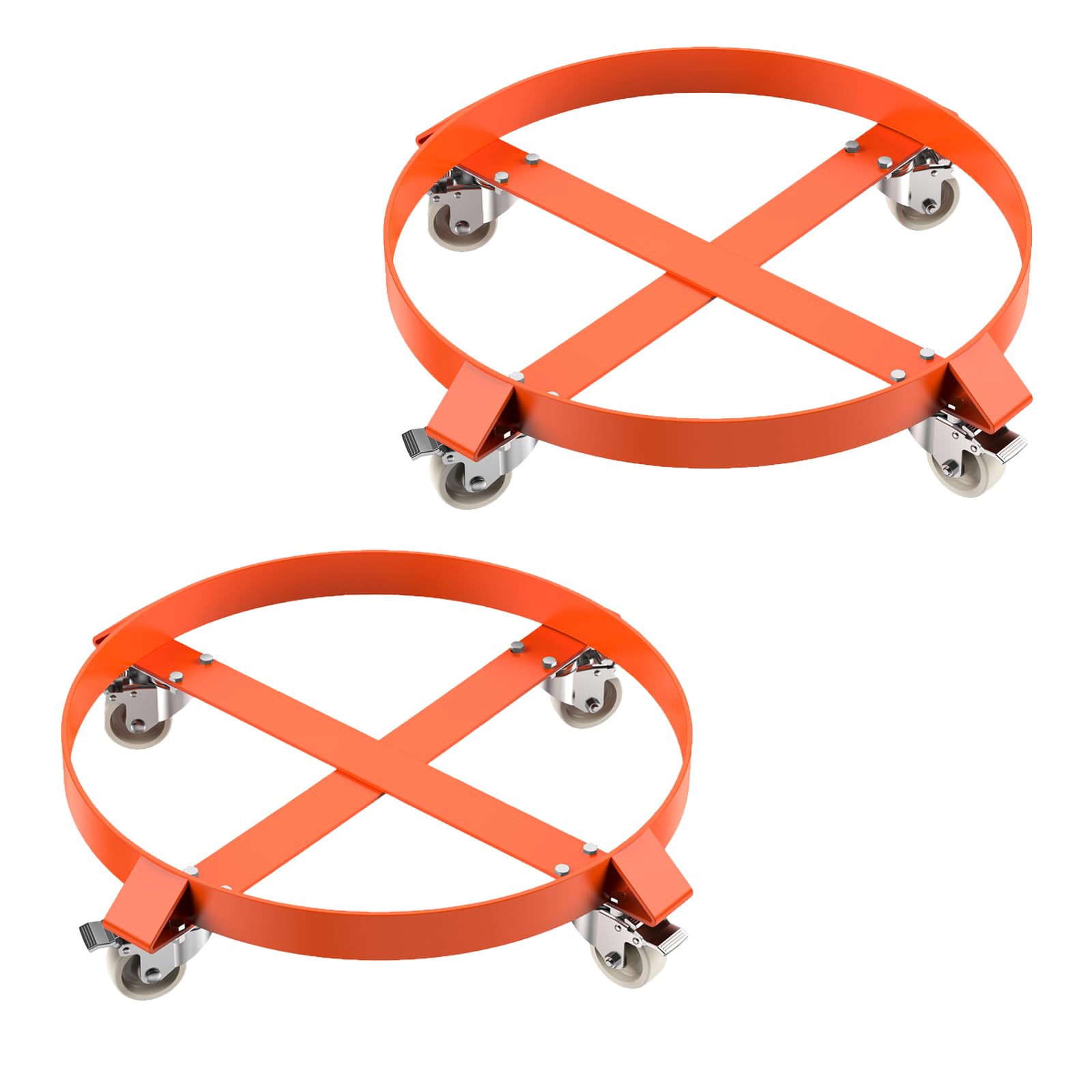 Garvee Two-Piece 55 Gallon Drum Dolly, Heavy Duty Barrel Dolly with 4 Caster Wheels, 1000 LBS Capacity Trash Can Dolly Non-tipping Hand, Orange Steel Frame Dolly