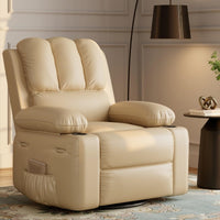 Garvee Oversized 27" Recliner Chairs with Heat and Massage, 360° Swivel Lazy Boy Recliner Chair for Adults, Manual Rocking Chair with Cup Holder for Living Rooms, Bedrooms and Nurseries, Beige