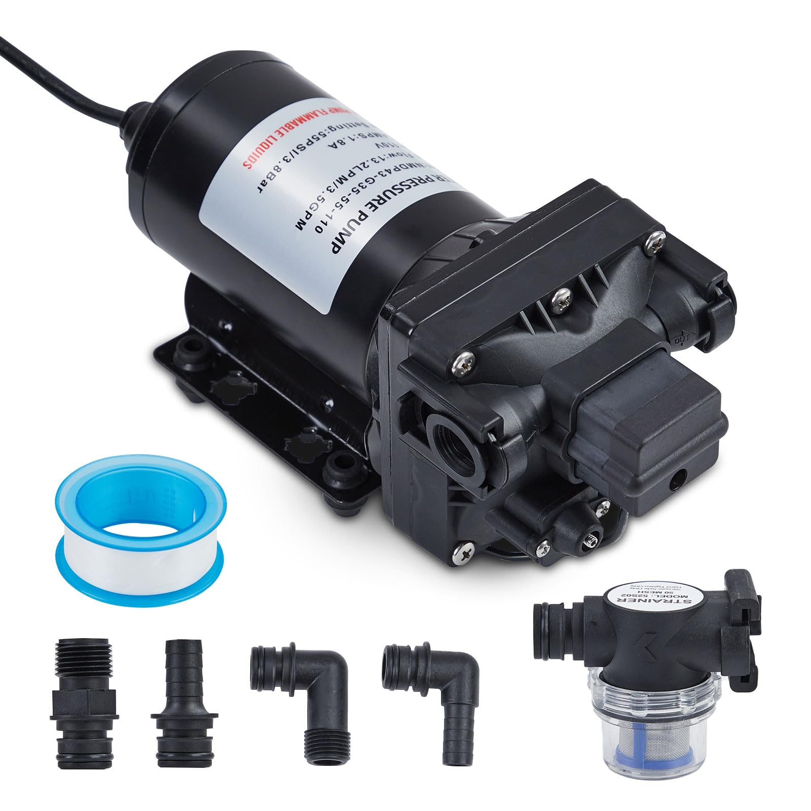Garvee Water Pressure Booster Pump 110V AC 3.5GPM 55PSI On Demand Water Diaphragm Pump with 124Ft Head Lift, Self-Priming RV Fresh Water Pump with Pressure Switch for Home Marine Yacht Garden Hose