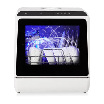 Garvee Portable Mini Dishwasher, Countertop Dishwasher 5L Water Tank, 5 Washing Programs & High-Temp Air-Dry Function, Tabletop Dishwasher with 360° Spray for Apartments, No Hookup Needed
