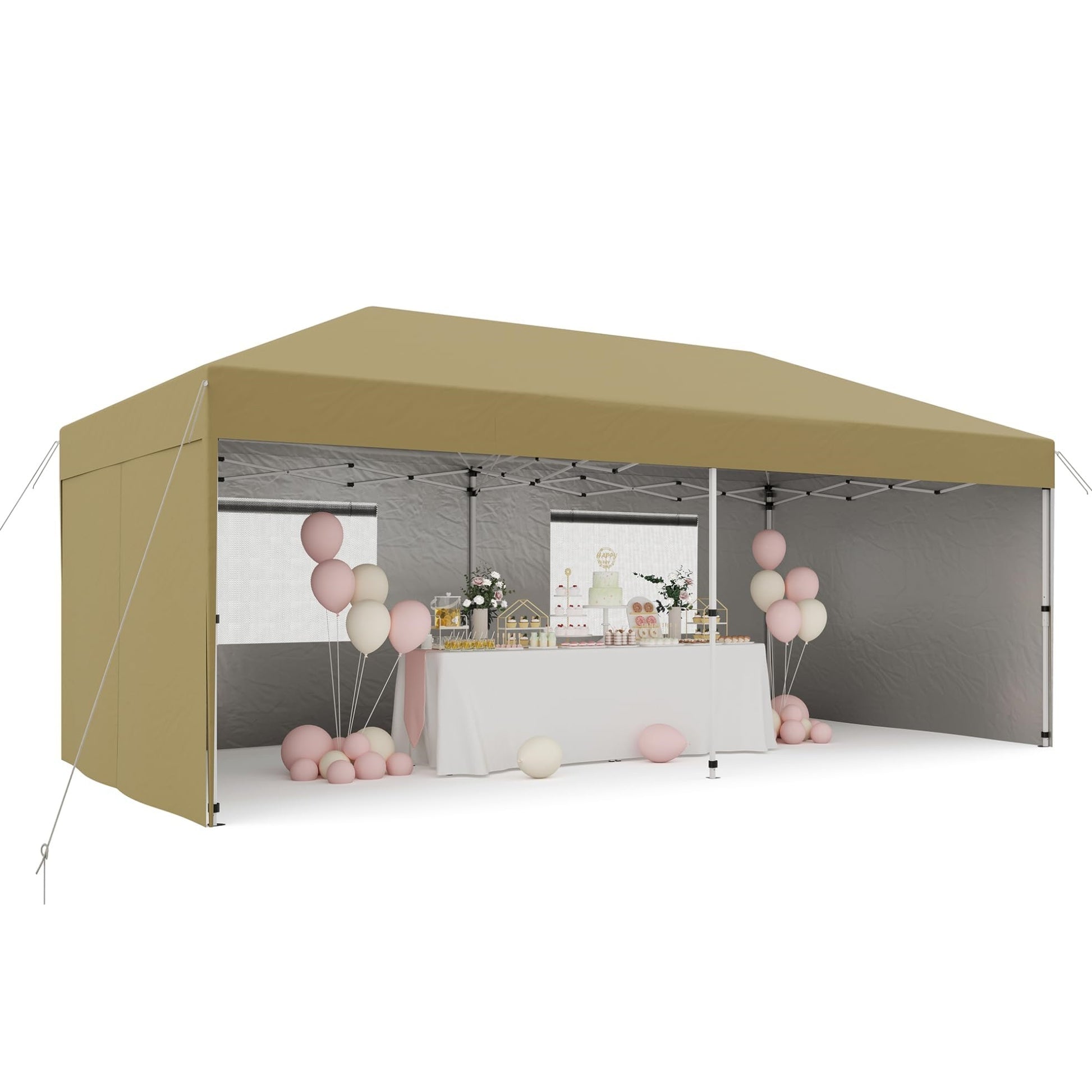 Garvee 10' X 20' Pop-Up Canopy Tent with 210D Oxford Fabric - Portable Instant Commercial Canopy Includes 4 Sidewalls, 12 Stakes, and 6 Sandbags for Farmers Markets, Weddings, and Camping, Khaki