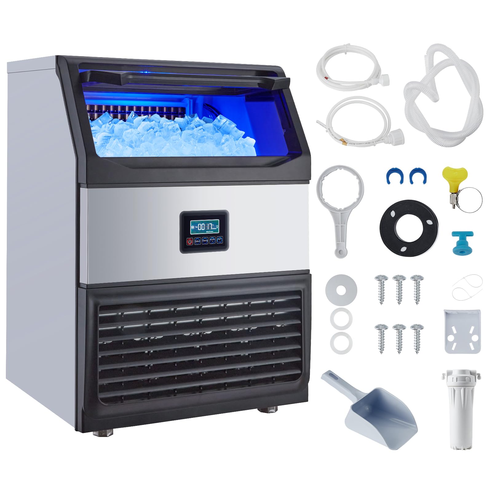 Garvee Ice Maker Machine - 265LB/24H, Stainless Steel, Under Counter, 55 lbs Storage, Self-Cleaning, Blue Light