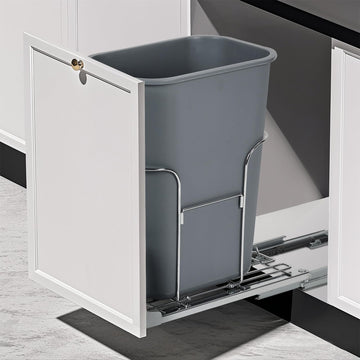 Garvee Pull Out Trash Can Under Cabinet, Stainless Steel Adjustable Slide Out Shelf for Waste Garbage Can Under Kitchen Sink for 30L Trash Can, Trash Can Not Included