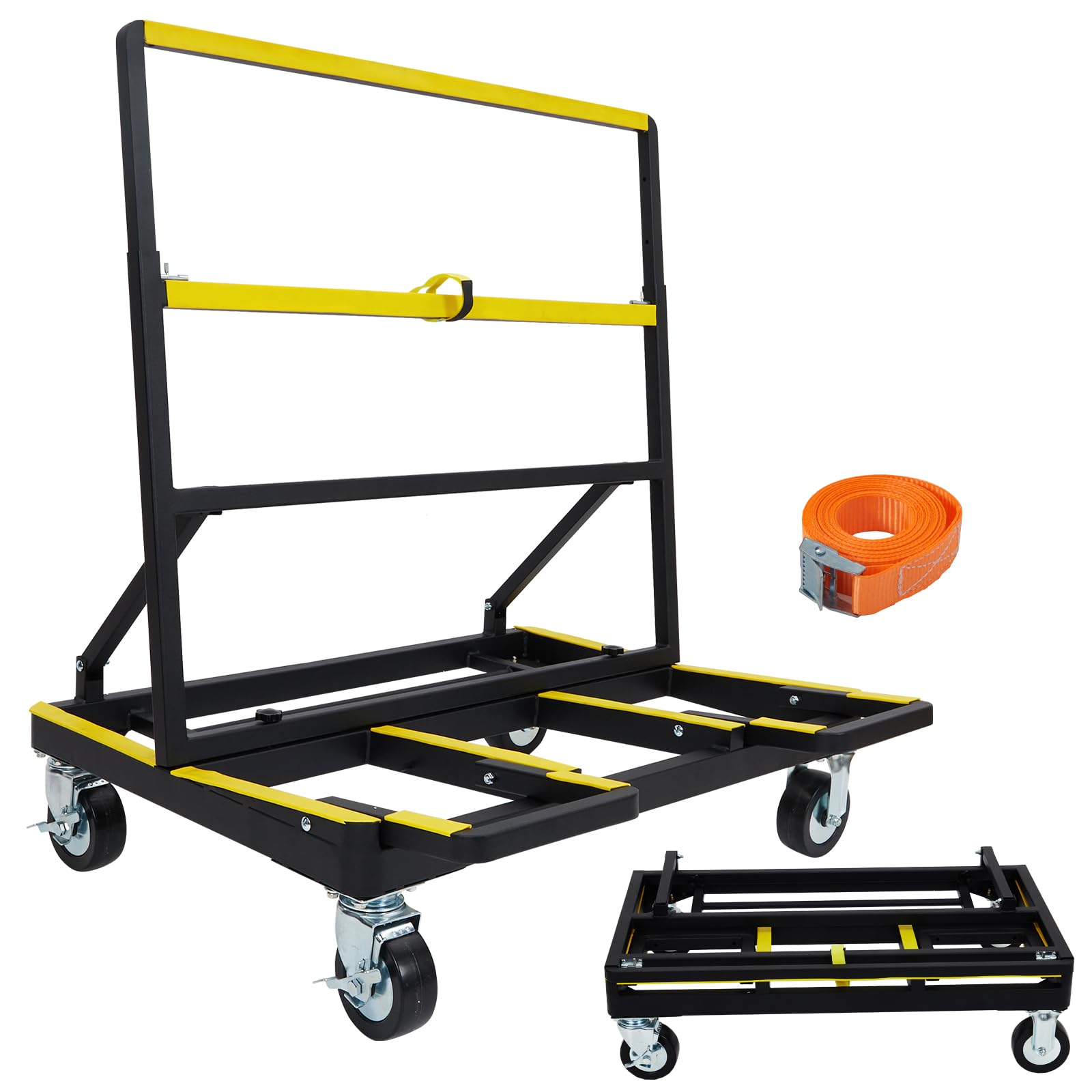 Garvee 2200 lb Folding Drywall Cart with Extendable Deck, Steel Panel Dolly for Sheetrock, Plywood, Glass & Tile