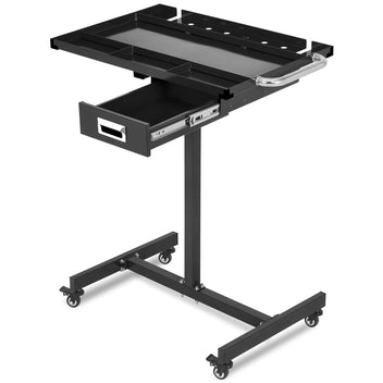 Garvee Rolling Work Table, Heavy Duty Steel Adjustable Mobile Workbench with Wheels, 35-45" Height, for Garage & Workshop, Black