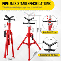 Garvee V Head Pipe Stand 1/8"-12" Capacity,Adjustable Height 28"-52,Pipe Jack Stands 2500 Lb,Portable Folding Pipe Stands, Carbon Steel Body More Durable for Welding, Automotive,Construction Projects