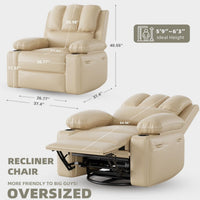 Garvee Oversized 27" Recliner Chairs with Heat and Massage, 360° Swivel Lazy Boy Recliner Chair for Adults, Manual Rocking Chair with Cup Holder for Living Rooms, Bedrooms and Nurseries, Beige