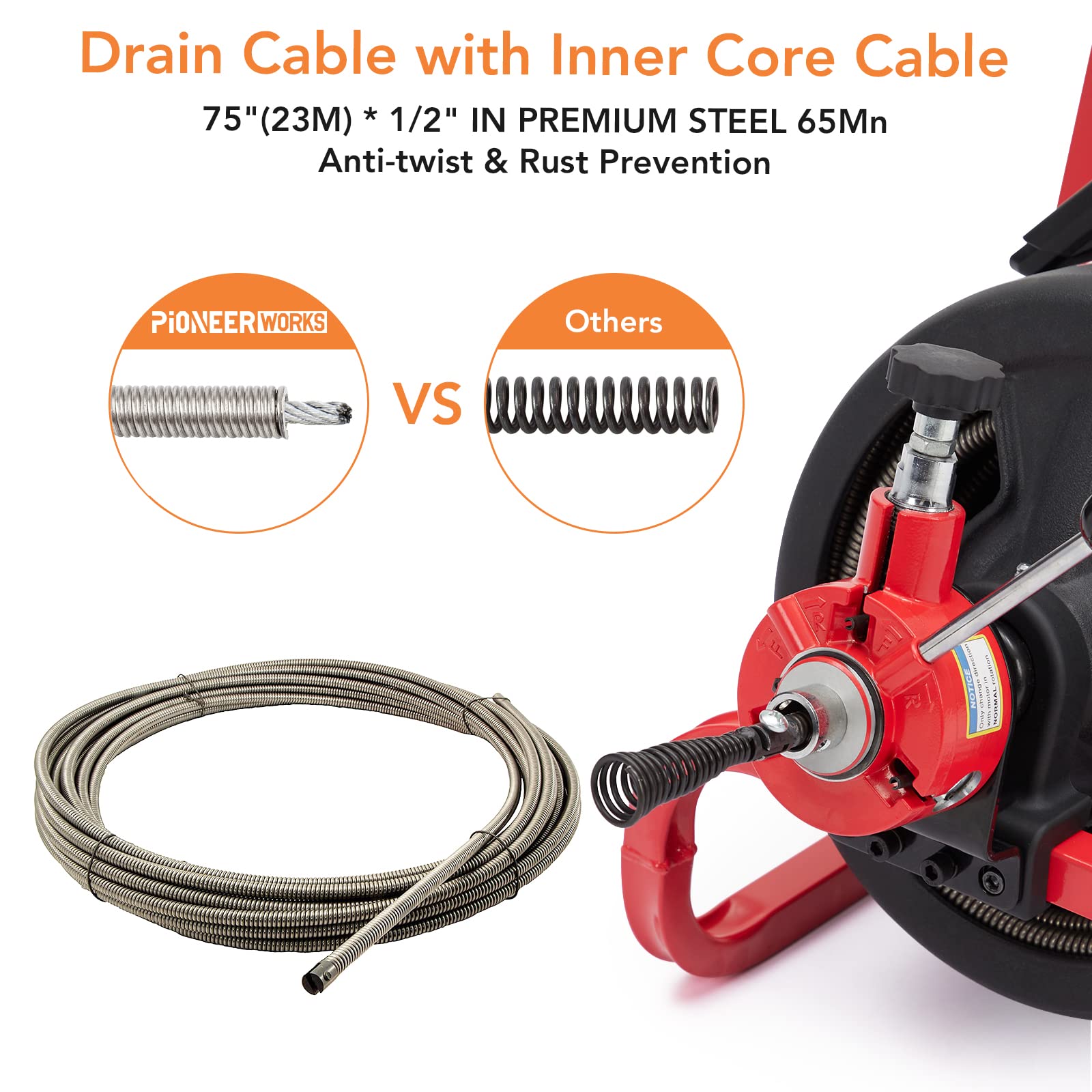 Garvee Drain Cleaning Machine Cable 75FT 1/2"