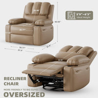 Garvee Oversized 27" Recliner Chairs with Heat and Massage, 360° Swivel Lazy Boy Recliner Chair for Adults, Manual Rocking Chair with Cup Holder for Living Rooms, Bedrooms and Nurseries, Tan