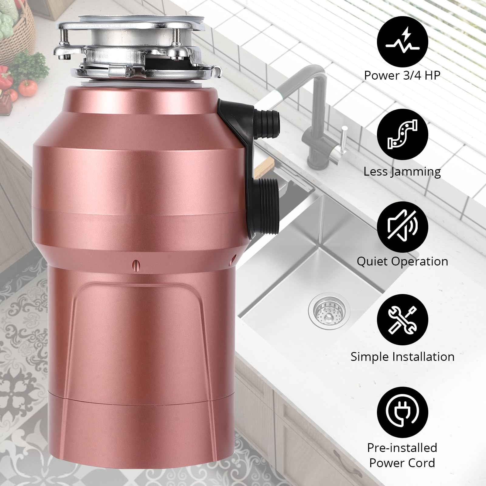 Garvee Garbage Disposal, 0.75HP 3/4H Sink Garbage Disposal With wireless Switch, 560W 4200r/Min Continuous Feed Food Waste Disposer Cleaner With 14 In Power Cord