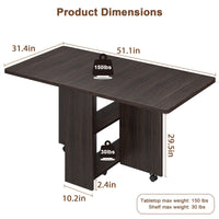 Garvee 51.1" Folding Dining Table, Drop Leaf Dining Table for 4, Foldable Kitchen Table with 2 Storage Shelf, 6 Wheels, Movable Space Saving Dining Tables for Small Spaces, Dark Walnut, Large