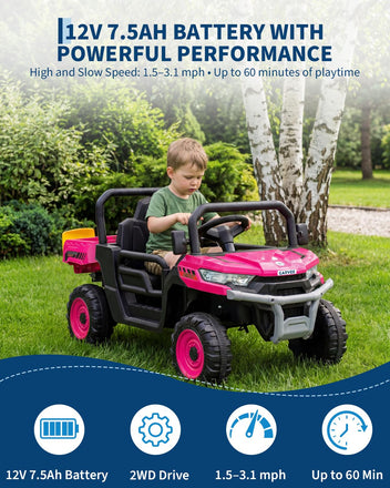 Garvee 12V Kids Ride on Dump Truck with Parent Remote Control, Single Seater Electric Farm Truck for Kids, Powered Dump Bed, Double Opening Doors, Suspension, LED Lights, MP3 & Horn,Rose Red