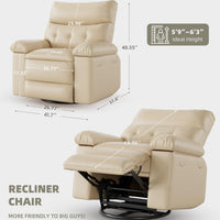 Garvee Oversized Wide Rocker Swivel Recliner Chair - PU Leather Large Manual Recliner for Adults, Ultimate Comfort Lazy Boy with 1.5X Sponge Filling and Easy Recline Mechanism for Relaxation