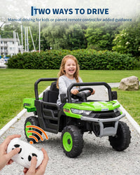 Garvee 12V Kids Ride on Dump Truck with Parent Remote Control, Single Seater Electric Farm Truck for Kids, Powered Dump Bed, Double Opening Doors, Suspension, LED Lights, MP3 & Horn,Green