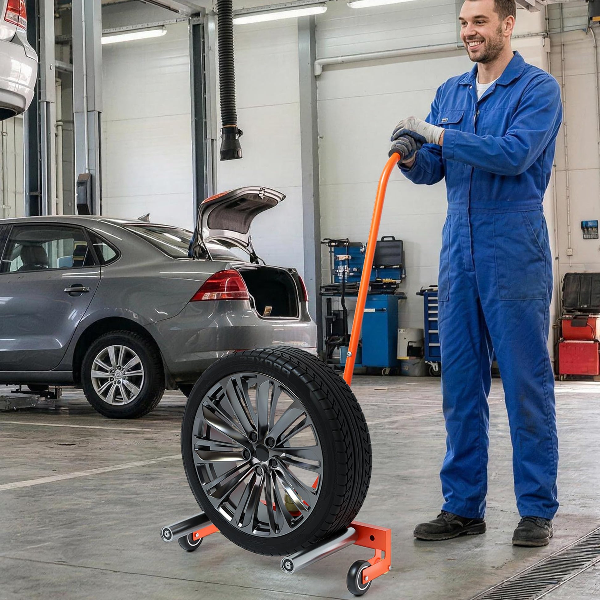 Garvee Adjustable Tire Dolly, Heavy-Duty, 350 lbs Capacity with 360° Rotatable Wheels, Steel Construction and Rust-Resistant Coating for Garage, Workshop, and Auto Repair, Orange