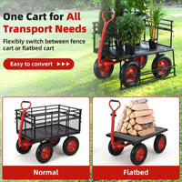 Garvee 1400 lb Steel Garden Cart, Heavy Duty Yard Wagon with Removable Mesh Sides, 2-in-1 Handle & 16" Tires, Red