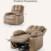 Garvee 22" Widen Rocker Swivel Recliner Chair, Lazy Boy Recliner for Adults, with 1.5X Sponge Filling, Side Pocket, and Cup Holder, for Living Room, Bedroom, and Nursery, Tan