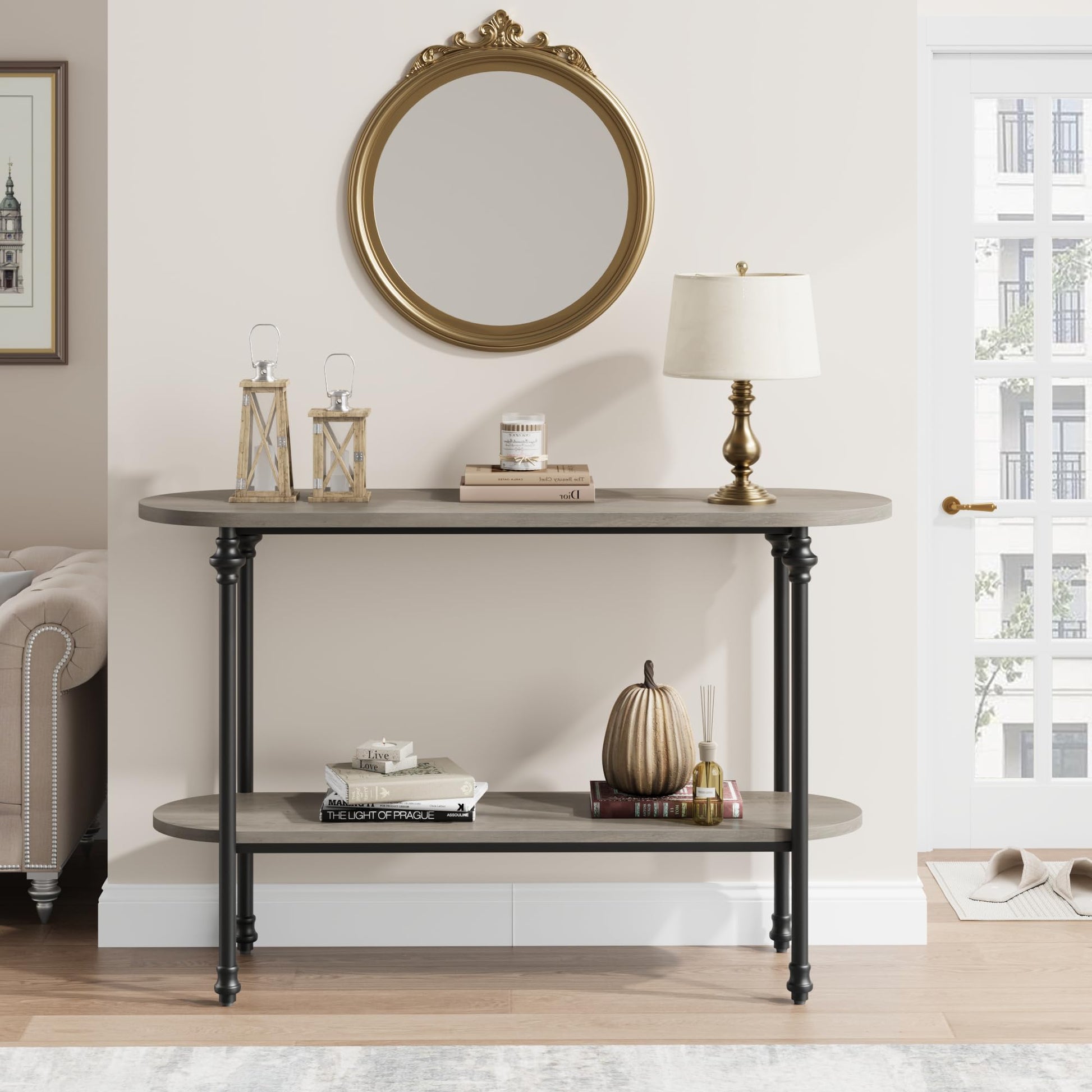 Garvee Console Table, 43.3" Entryway Table with Storage, 2 Tier Sofa Table with Metal Frame and MDF, Behind Couch Table for Living Room, Hallway, Entryway-Grey