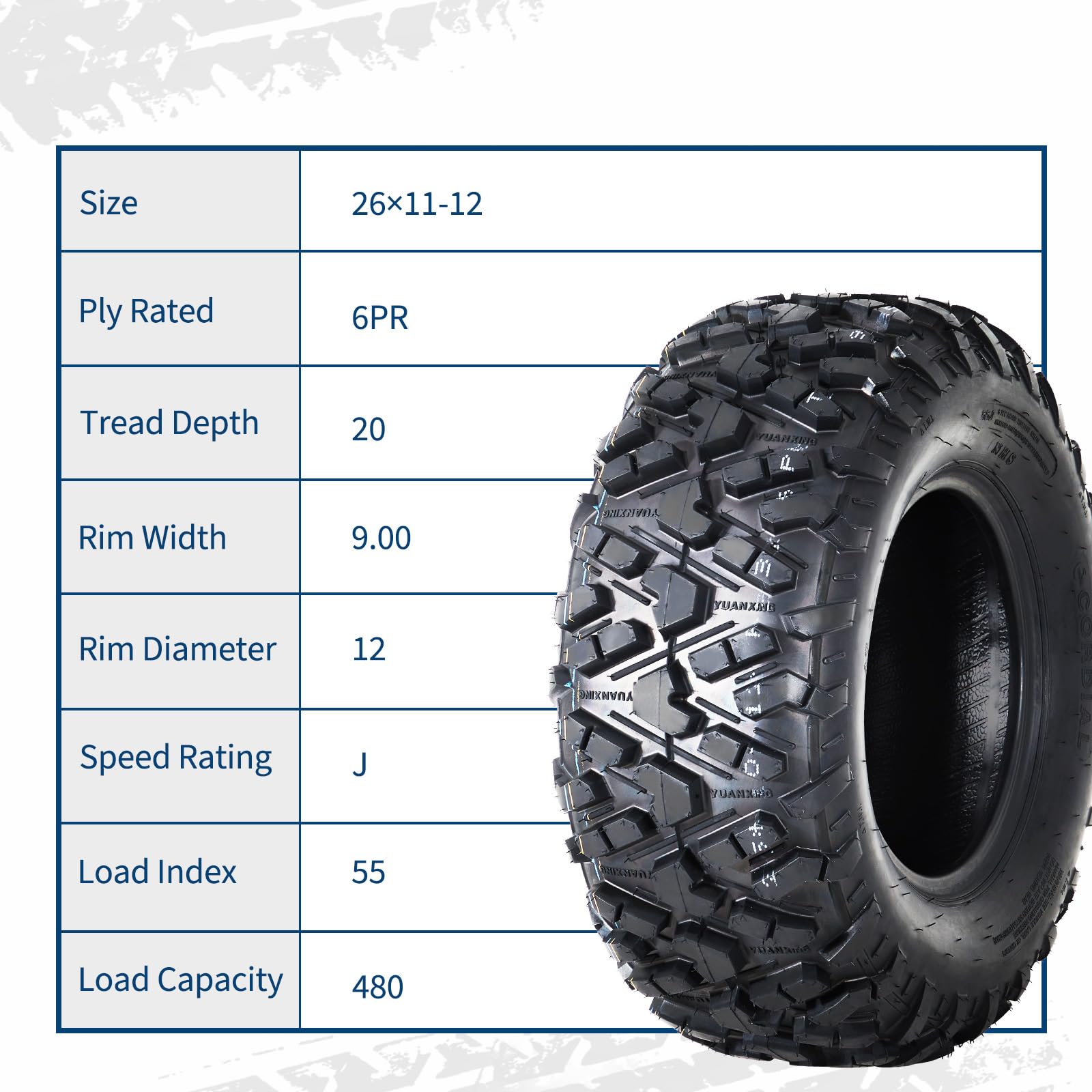 Garvee 26x11-12 ATV Tires (Set of 2) - 6PR Tubeless Heavy-Duty All-Terrain Tires for ATV/UTV, Ideal for Mud, Sand, Dirt, Snow, & Off-Road