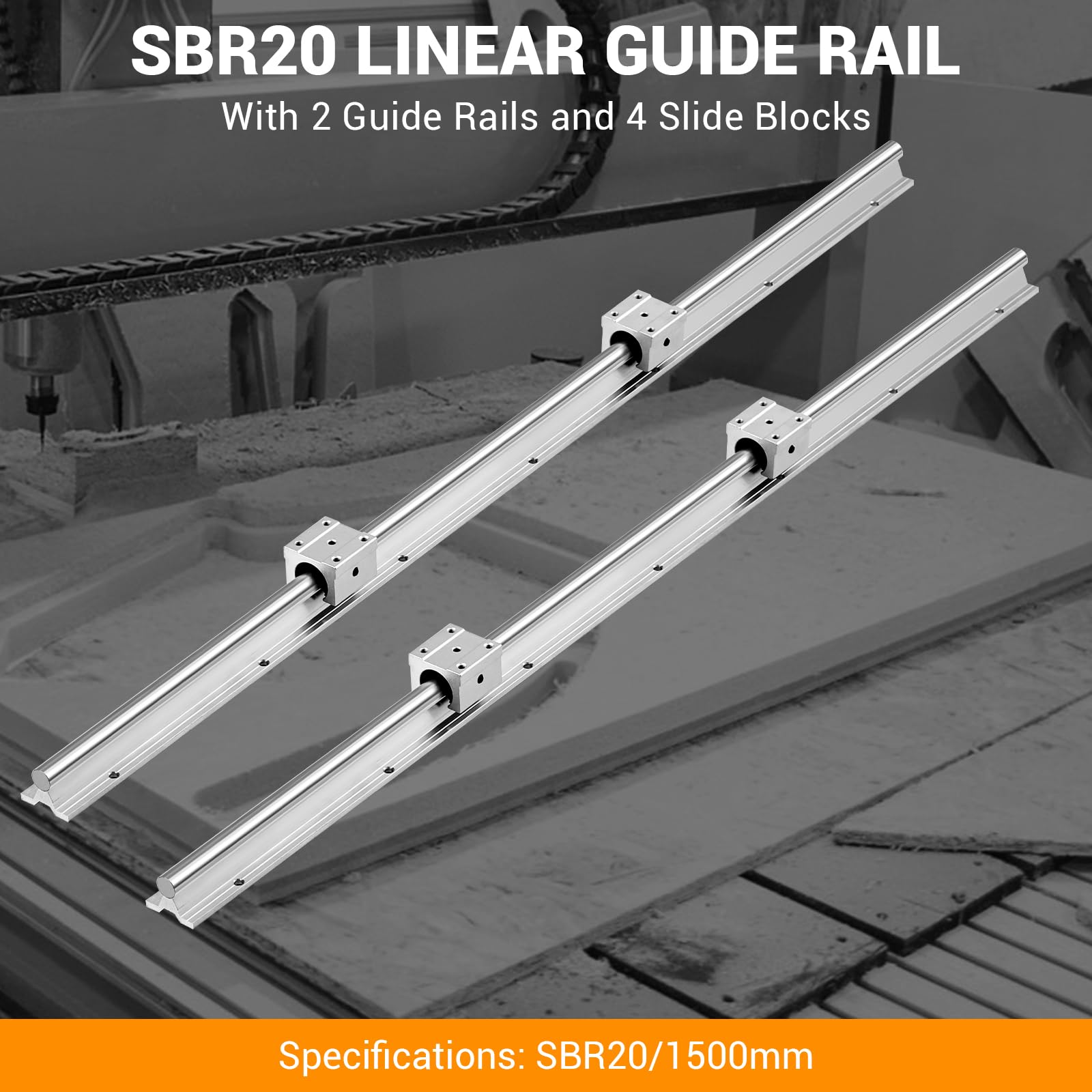 Garvee Linear Rail Slide SBR20-1500mm (2 PCS) and 4 PCS 4SBR20UU Bearing Blocks, Linear Bearing CNC Kit for Automated Machines DIY Project and Equipment