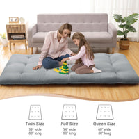 Garvee Futon Mattress, Japanese Floor Mattress Full Size Floor Mat for Sleeping Adult Size, Foldable Tatami Mattress Roll Up Floor Bed Mattress for House Guest Camping Dorm, Light Grey