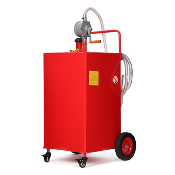 Garvee 35-Gallon Fuel Caddy - Manual Transfer Pump with 8ft hose Fueling Nozzle and 360° Swivel Connector, 4-Wheel Design for Gasoline and Diesel, Ideal for Cars, Lawn Mowers, and Boats, Red