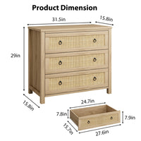 Garvee Rattan 3 Dresser for Bedroom, 29" Tall Dresser, Boho Tall Drawer Dresser with Storage, Wooden Closet Dressers Chest of Drawers Freestanding for Bedroom, Nursery, Living Room, Natural
