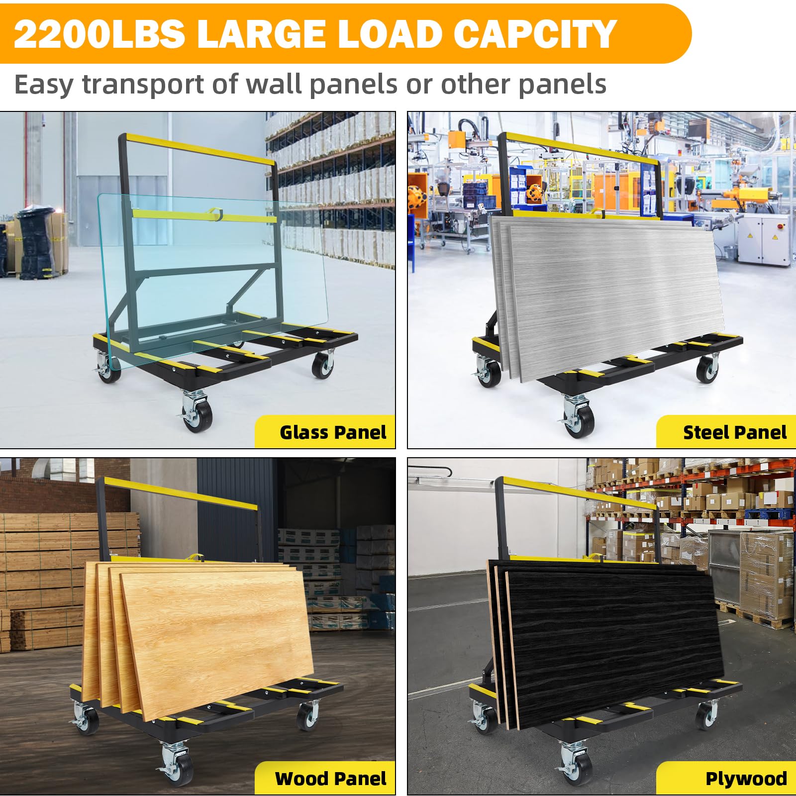 Garvee 2200 lb Folding Drywall Cart with Extendable Deck, Steel Panel Dolly for Sheetrock, Plywood, Glass & Tile