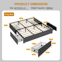 Garvee Platform Bed Frame, Fabric Upholstered with 4 Storage Drawers, No Box Spring Needed, Wooden Slats Support, Noise Free, Easy Assembly, Dark Grey(KING)