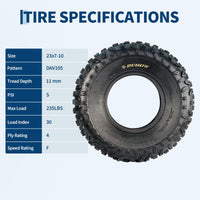 Garvee 23X7-10 ATV UTV Knobby Tires, Front 23X7x10 Sport Race 4 Ply Tubeless, Off-Road Mud Trails, 23 Inch Diameter, Black
