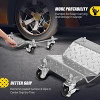 Garvee 4 Items 4 Tire Wheel Dolly Car, Premium Manganese Steel, 6000 Lbs Capacity, Heavy Duty, Antiskid & Recessed Design, 360° Rotatable Wheels, Silver