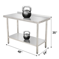 GARVEE 48"L x 24"W x 35"H Stainless Steel Work Table - Heavy-Duty Prep Table with Undershelf, Backsplash, and Hooks for High Load Bearing in Kitchen and Restaurant