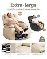 Garvee Oversized 27" Recliner Chairs with Heat and Massage, 360° Swivel Lazy Boy Recliner Chair for Adults, Manual Rocking Chair with Cup Holder for Living Rooms, Bedrooms and Nurseries, Beige