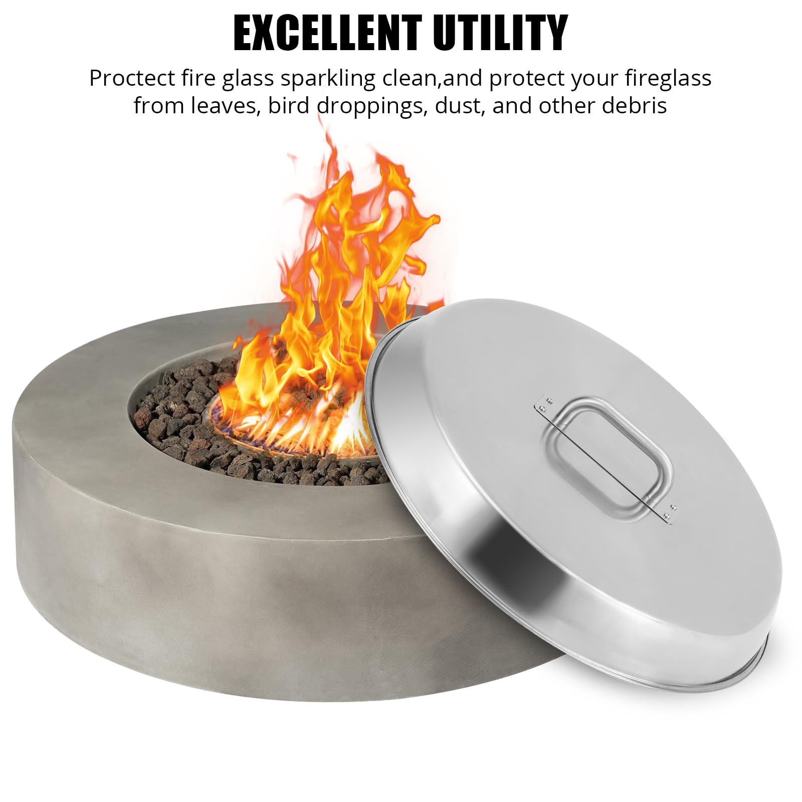 Garvee Fire Pit Cover - Compatible with Bonfire, Round Stainless Steel with Handle, Fits Inset Fire Pit, Perfect for Outdoor Patio Camping,20 * 20inch,Silver