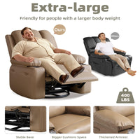 Garvee Oversized 27" Recliner Chairs with Heat and Massage, 360° Swivel Lazy Boy Recliner Chair for Adults, Manual Rocking Chair with Cup Holder for Living Rooms, Bedrooms and Nurseries, Tan