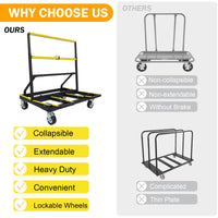 Garvee 2200 lb Folding Drywall Cart with Extendable Deck, Steel Panel Dolly for Sheetrock, Plywood, Glass & Tile