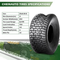 Garvee 20x8.00-8 Mower Tire 2Pcs for Garden Tractors & Riding Mowers