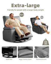 Garvee Oversized Wide Rocker Swivel Recliner Chair - PU Leather Large Manual Recliner for Adults, Ultimate Comfort Lazy Boy with 1.5X Sponge Filling and Easy Recline Mechanism for Relaxation, Gray