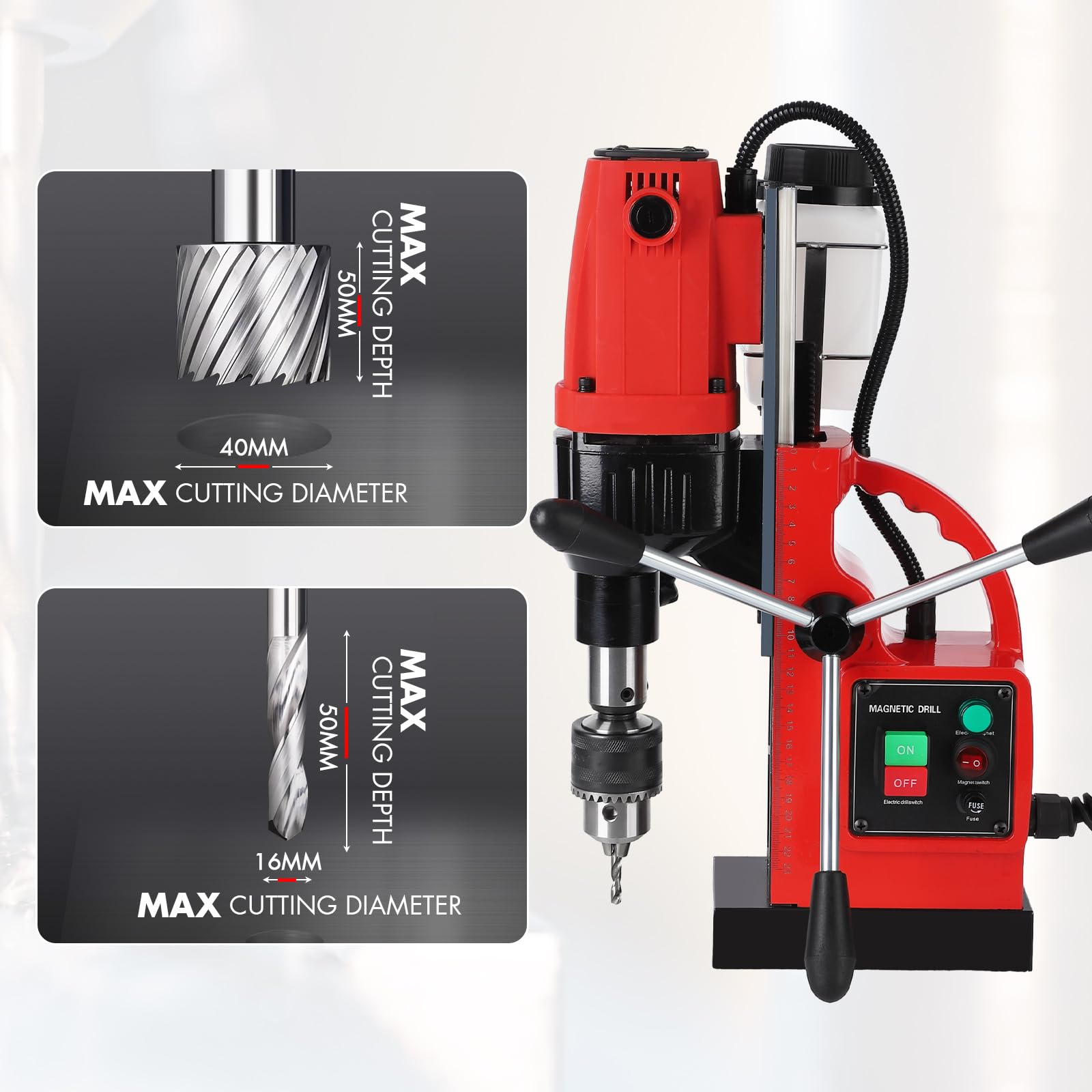 Garvee 1100W Mag Drill Press , 1.57 in Boring Diameter, 580 RPM 2922lbf Magnetic Adhesion for Industrial Home Steel Fabrication