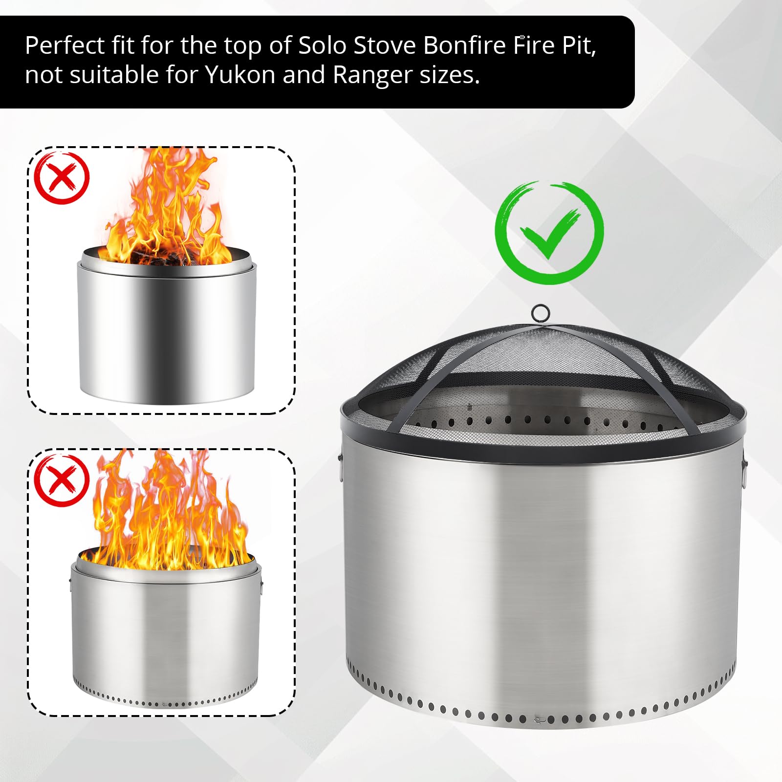 Garvee Fire Pit Spark Screen Cover for Campfires - Easy Lift Stainless Steel, Mesh Protector, Guide Rod Included, Outdoor Patio & Backyard Accessory, Black，30 * 30 * 8.6inch