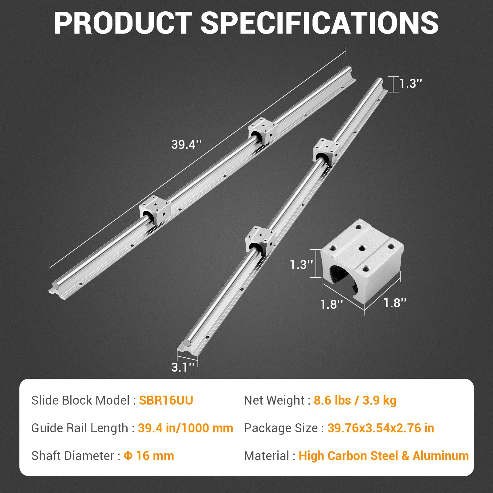Garvee Linear Rail Slide SBR16-1000mm (2 PCS) and 4 PCS 4SBR16UU Bearing Blocks, Linear Bearing CNC Kit for Automated Machines DIY Project and Equipment