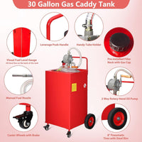 Garvee 30 Gallon Fuel Gas Caddy with 8 Inch Wheels Siphon Pump, Manual Nozzle 360° Swivel Connector, Portable for Car Mower Tractor Boat Motorcycle, Red