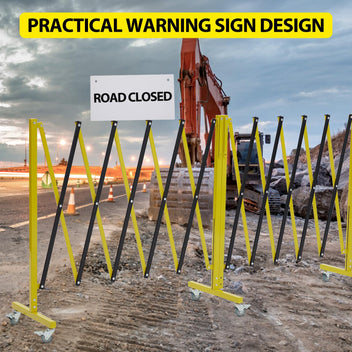 Garvee Retractable 19.8FT Safety Barrier Gate, Metal with Warning Board