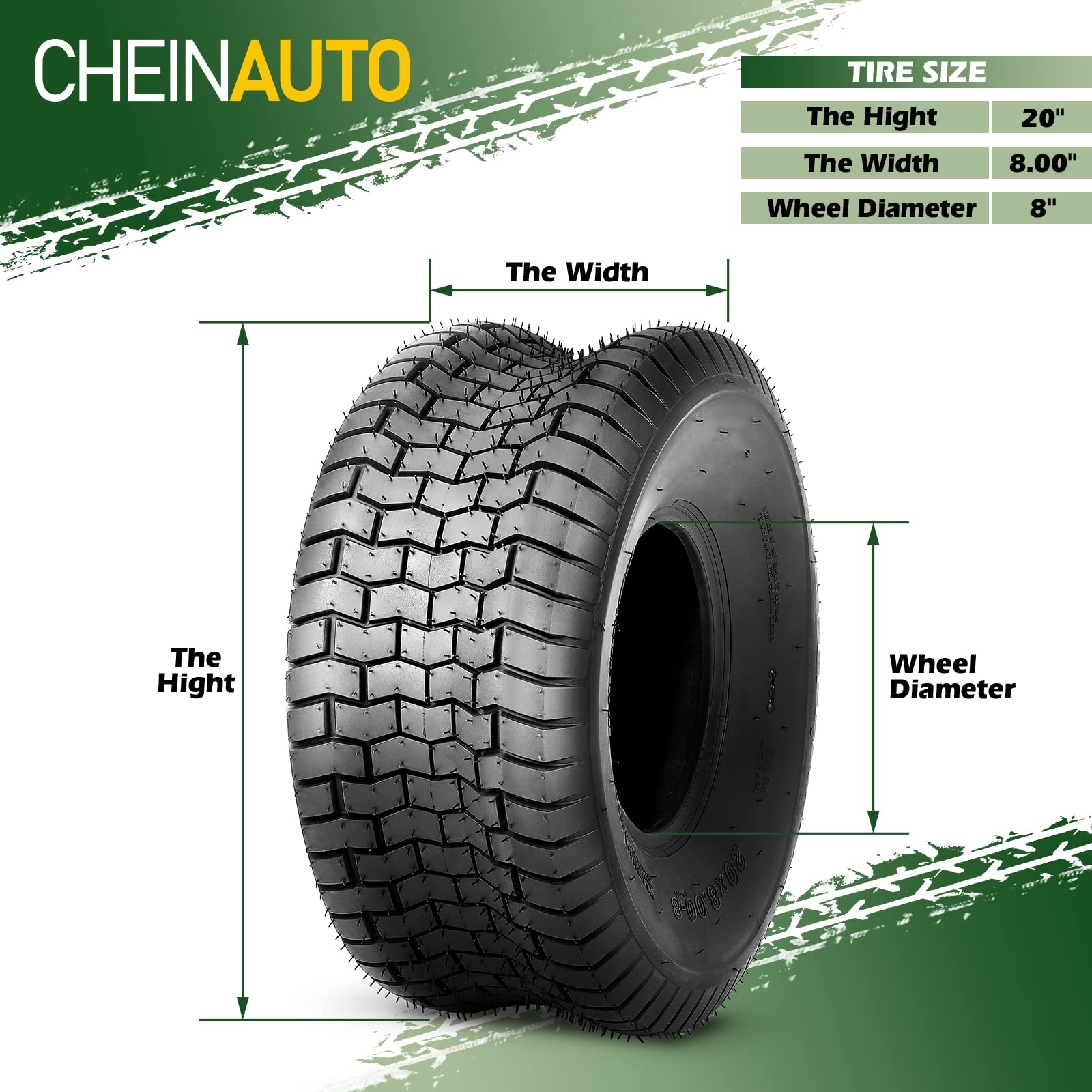 Garvee 20x8.00-8 Mower Tire 2Pcs for Garden Tractors & Riding Mowers