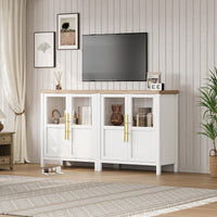 Garvee Sideboard Buffet Cabinet with 2 Glass Doors, 29" Large Buffet Cabinet with Storage, Modern Farmhouse Storage Cabinet Table for Kitchen Dining Room, Living Room (Glass with 2 Door, White)